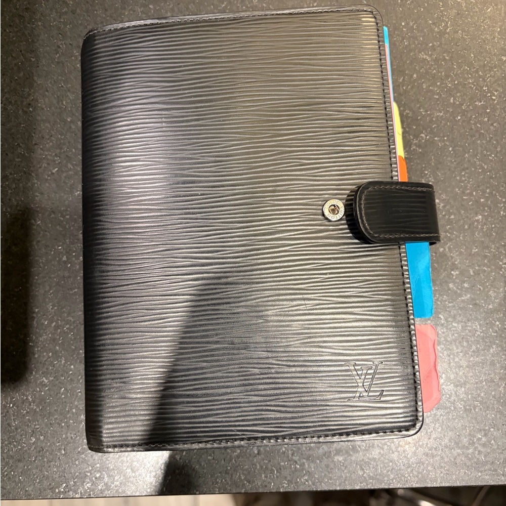 Louis Vuitton Black Epi Leather Agenda with Multicolored Tabs